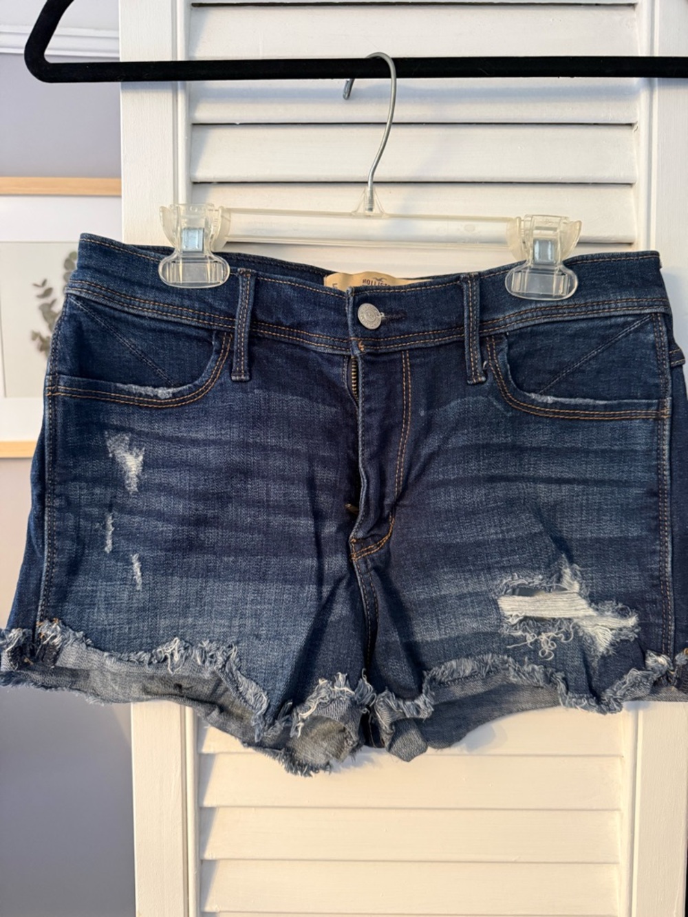 Women’s Distressed Dark Blue Denim Shorts - Hollister